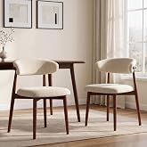 VECELO Wooden Dining Chairs Set of 2, Linen Fabric Upholstered Seat, Beige | Solid Wood Legs, Mid-Century Modern, for Kitchen, Living Room