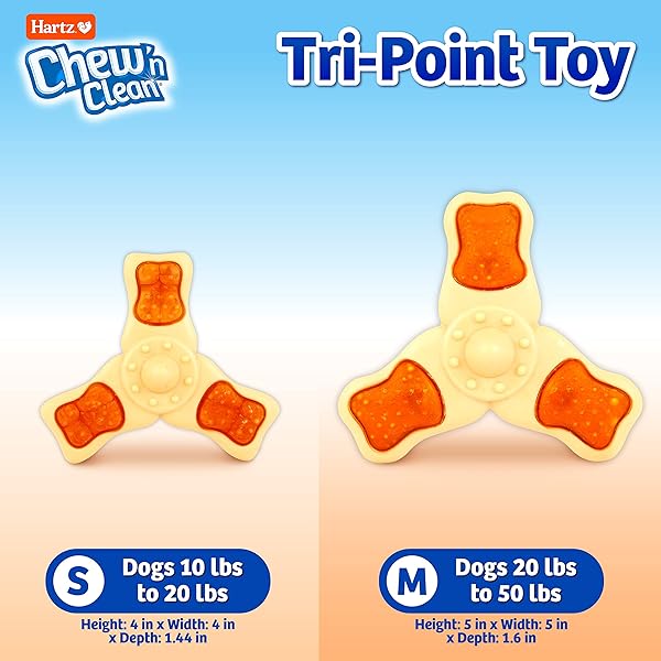 HARTZ CHEW ‘N CLEAN CHEW TOY AND TREAT IN ONE CHICKEN FLAVORED TRI-POINT DOG TOY, MEDIUM