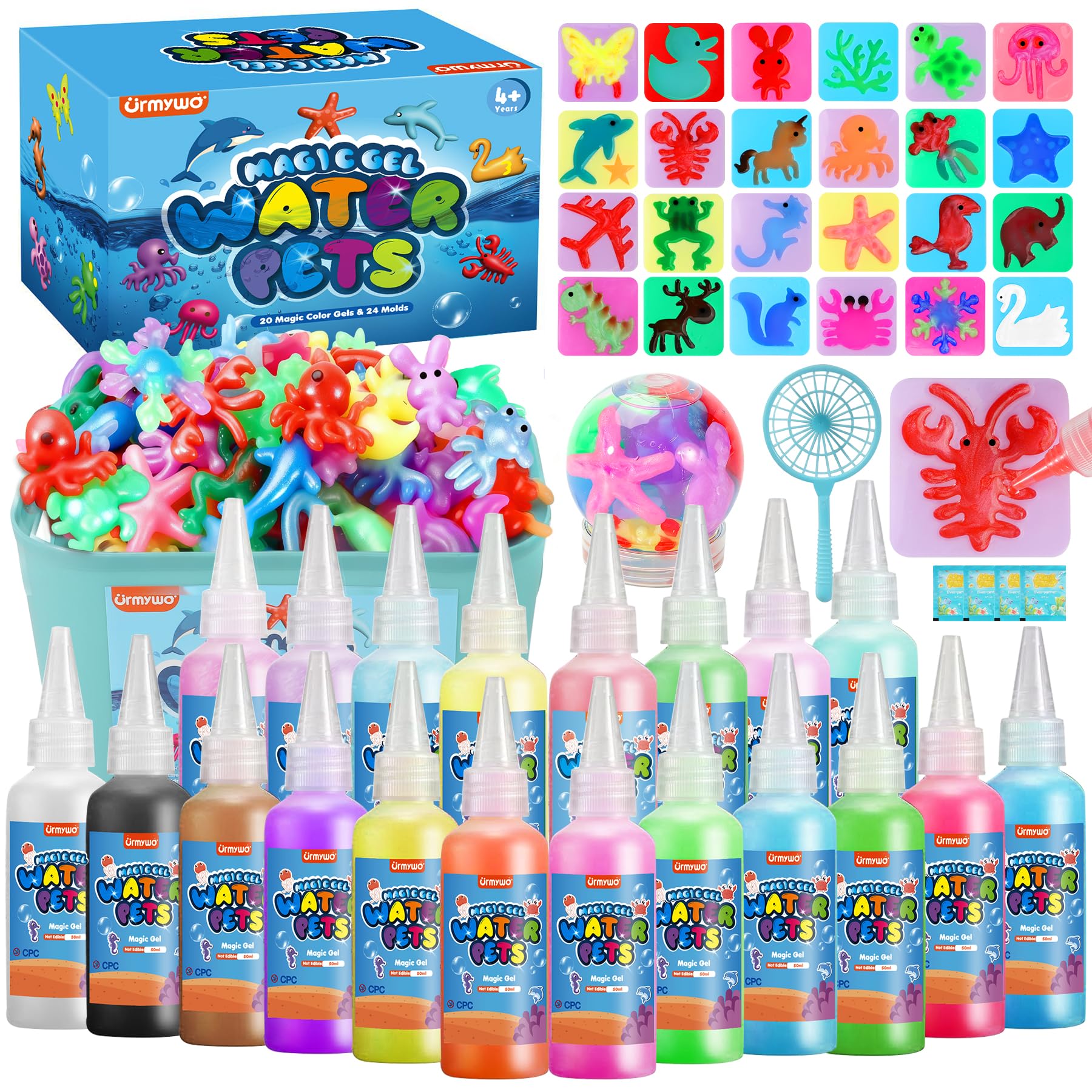 Magic Water Elf Toy Kit, Water Gel Kit Pets, 20 Gels & 24 Molds, Make Your Own Squishies Sensory Toys for Kids, Squishy Maker Water Pets,DIY Easter Crafts,4 5 6 7 8 9 10 Year Old Boy Girl Easter Gifts