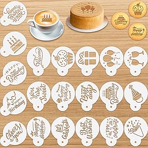 20 Pieces Happy Birthday Cookie Stencil Happy Birthday Theme Cake Cookies Baking Stencil Painting Templates Reusable Cute Stencil Painting Mold Tools, Dessert, Coffee Decorating Molds