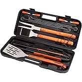 Cuisinart 13-Piece Wooden Handle Grill Tools Set, Grill Utensils Set BBQ Accessories, Durable Stainless Steel Spatula, Tongs, Cleaning Brush & More, Compact Case, Grilling Gifts for Men, CGS-W13