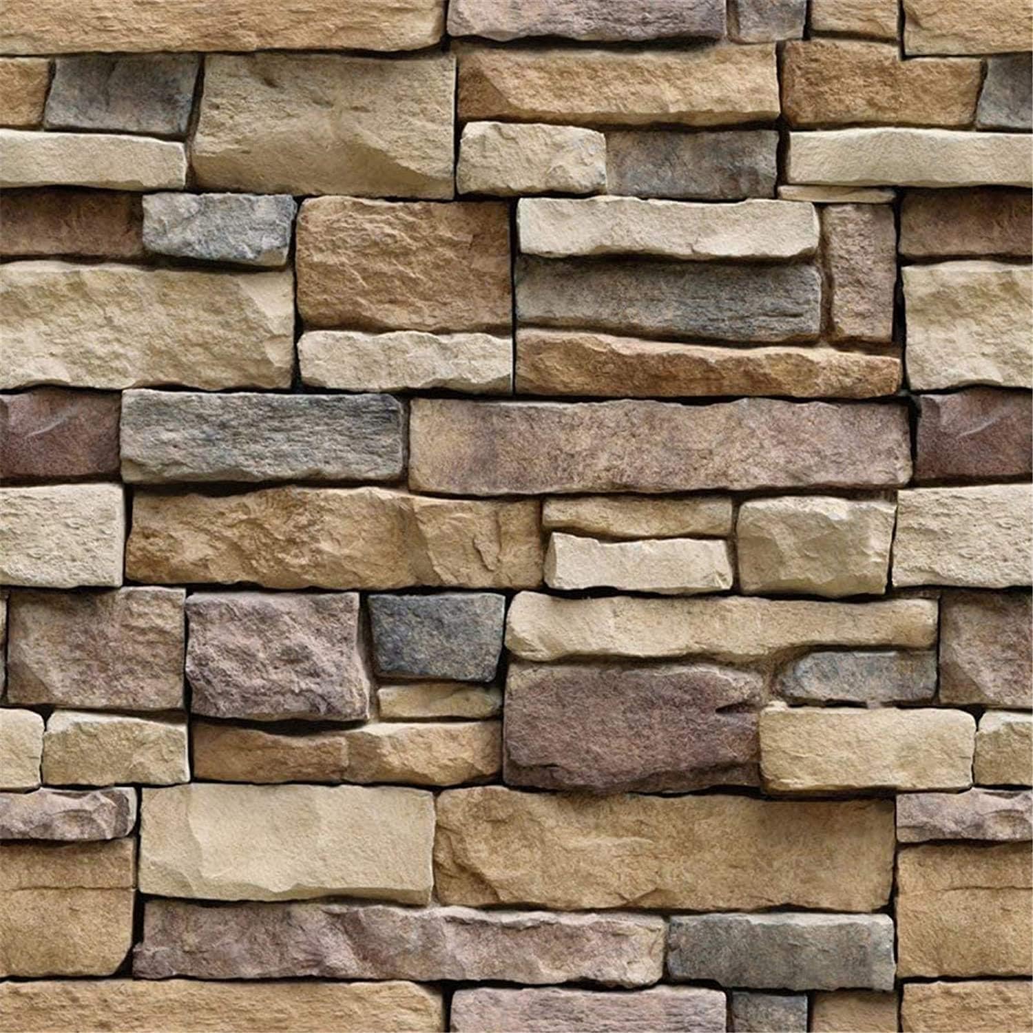 Photo 1 of Abyssaly Stone Wallpaper Brick Wallpaper Peel and Stick Stone Backsplash Self-Adhesive Removable Vinyl Wraps Grey Faux Brick Shelf Paper 17.71" X 118" Home Decorations Contact Paper