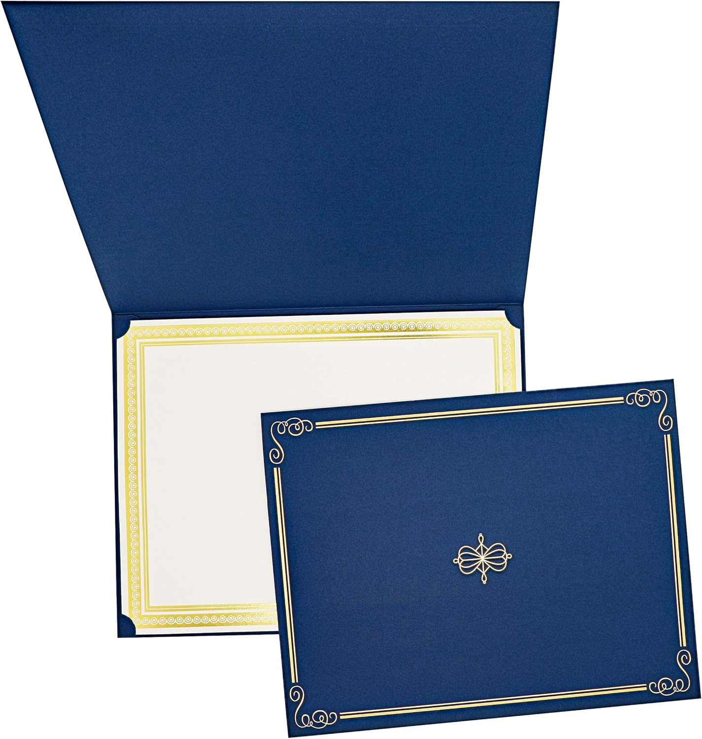 Pipilo Press 24-Pack Gold Foil Certificate Border Paper and Blue Holders Set (8.5 x 11 Inches) : Office Products
