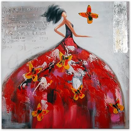 World Art, TWAS363X1, Donna con farfalle, Dipinti su telaio estetico, 100 x  100 x 3.5 Cm, multicolore, dipinto a mano. montato su telaio estetico  alto.: Amazon.it: Casa e cucina
