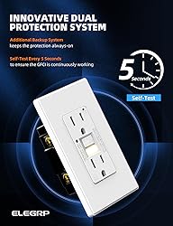 ELEGRP GFCI Outlet w/Nightlight, 15 Amp Self-Test