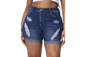 ALLEGRACE Plus Size Denim Shorts Women High Waisted Stretch Summer Jean Shorts