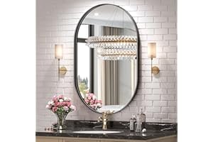 Brightify Black Oval Mirror for Wall 20x33 Inch, Metal Framed Bathroom Vanity Mirrors, Modern Pill Shape Mirror for Bedroom Living Room Wall Decorative Hang Vertical and Horizontal