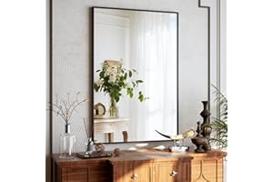 BEAUTYPEAK Black Bathroom Wall Mirror - 24" x 36" Rectangular Mirror with Metal Frame, Hangs Horizontal or Vertical for Livin