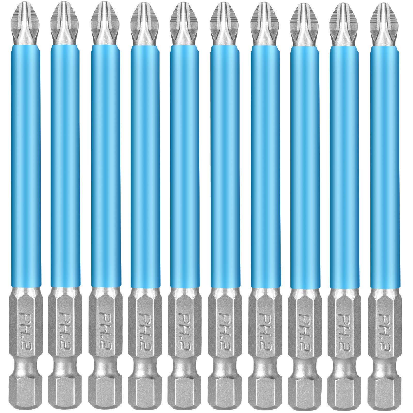 PH2 Magnetic Impact Screwdriver Driver Bits Set Non Slip Screwdriver bits Set Phillips Heavy Duty for Dewalt Milwaukee Bosch Makita and More（10pcs, 150mm）
