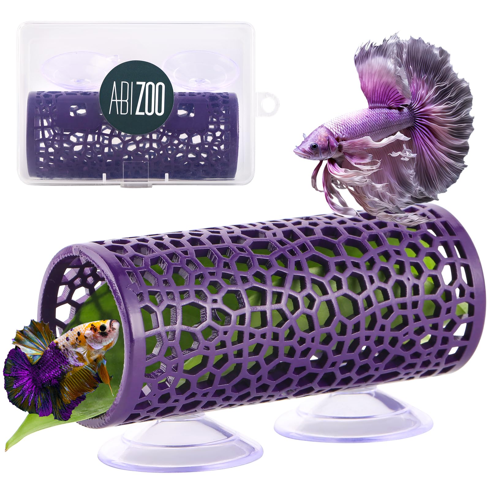 Abizoo betta cave,Purple Betta Fish Tunnel with Holes for Small Fish Shrimp habitat Shelter Hideaway toys betta Hammock Tube house betta fish tank decorations Put plants,moss aquarium ornament