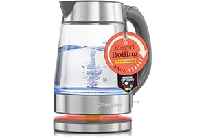 PEACH STREET Speed-Boil Water Electric Kettle, 1.7L 1500W, Coffee & Tea Kettle Borosilicate Glass, Wide Opening, Auto Shut-Off, Cool Touch Handle, LED Light. 360° Rotation, Boil Dry Protection