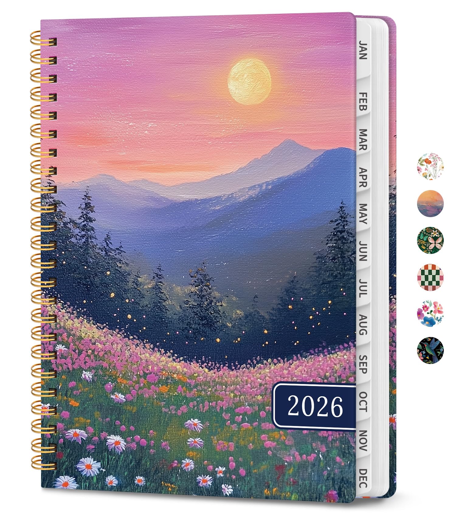 Photo 1 of 2026 Planner, Weekly and Monthly Calendar Planner for Women, Jan 2026 - Dec 2026, Hardcover Planning Agenda book with Tabs, Spiral Bound, Inner Pocket, Perfect for School Office Supplies, 6.3" x 8.5" - Twilight Bloom