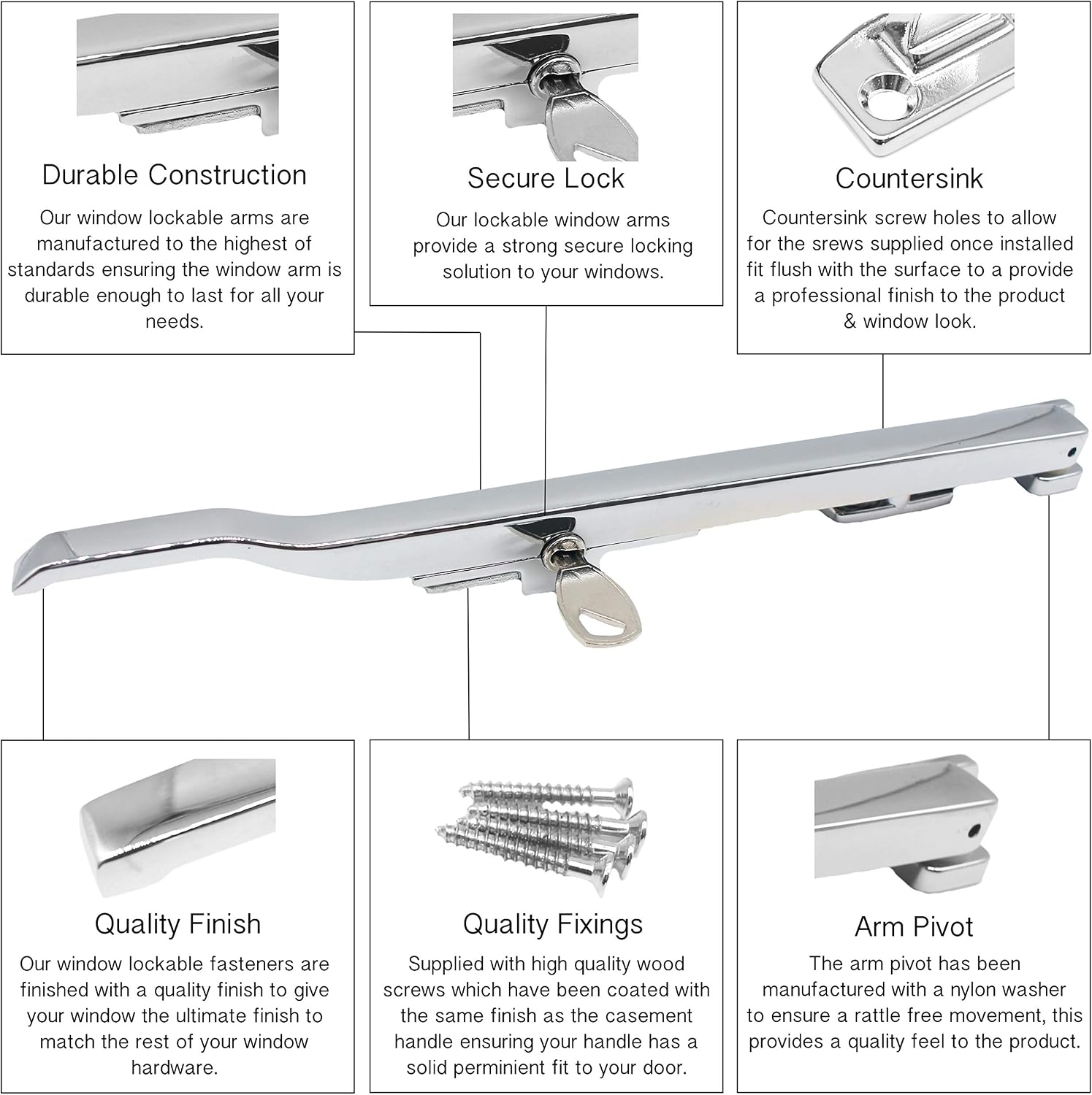 Window Stay Arm Locking Handle Polished Chrome - Pack of 2 - Image 3