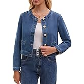 CIMUK Women's Collarless Denim Jacket Long Sleeve 2026 Button Down Jean Jackets