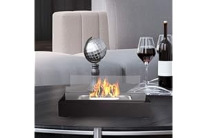 NORTHWEST Lavish Home Bio Ethanol Tabletop Fire Pit - Rectangular Indoor or Outdoor Ventless Fireplace - Clean Burning Portable Heat with 360-View (Black)