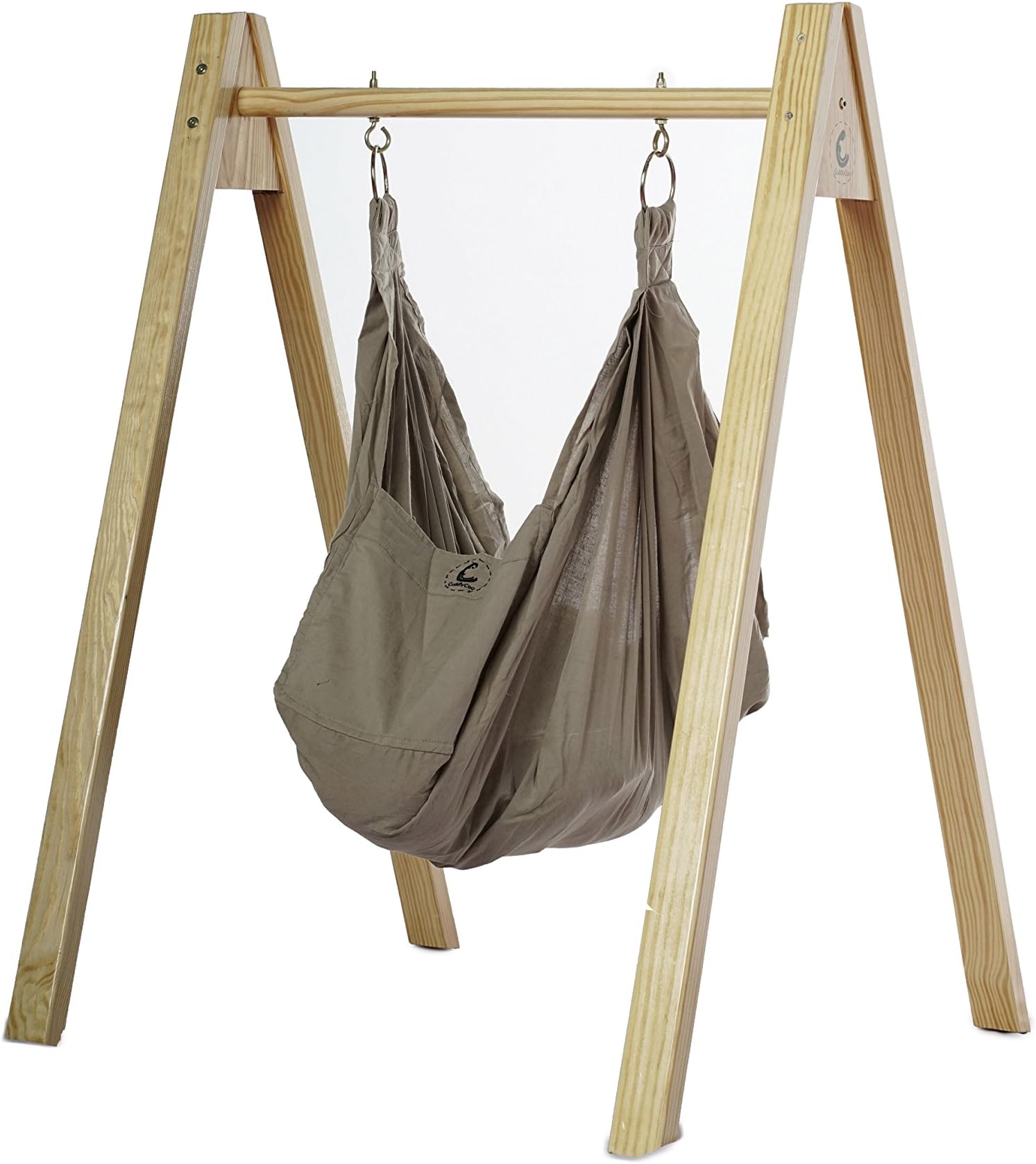 CuddlyCoo Ceiling Hung Cot Spring Sleeping Swing Cradle Jhula with Mosquito Net Organic Cotton Wooden Handle for Babies (Grey)