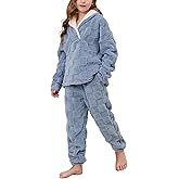 Lentta Girls Fleece Pants Sets Fuzzy 2 Piece Outfits Casual Warm Pullover Top Sweatshirt Sweatsuit with Pockets 5-14Y