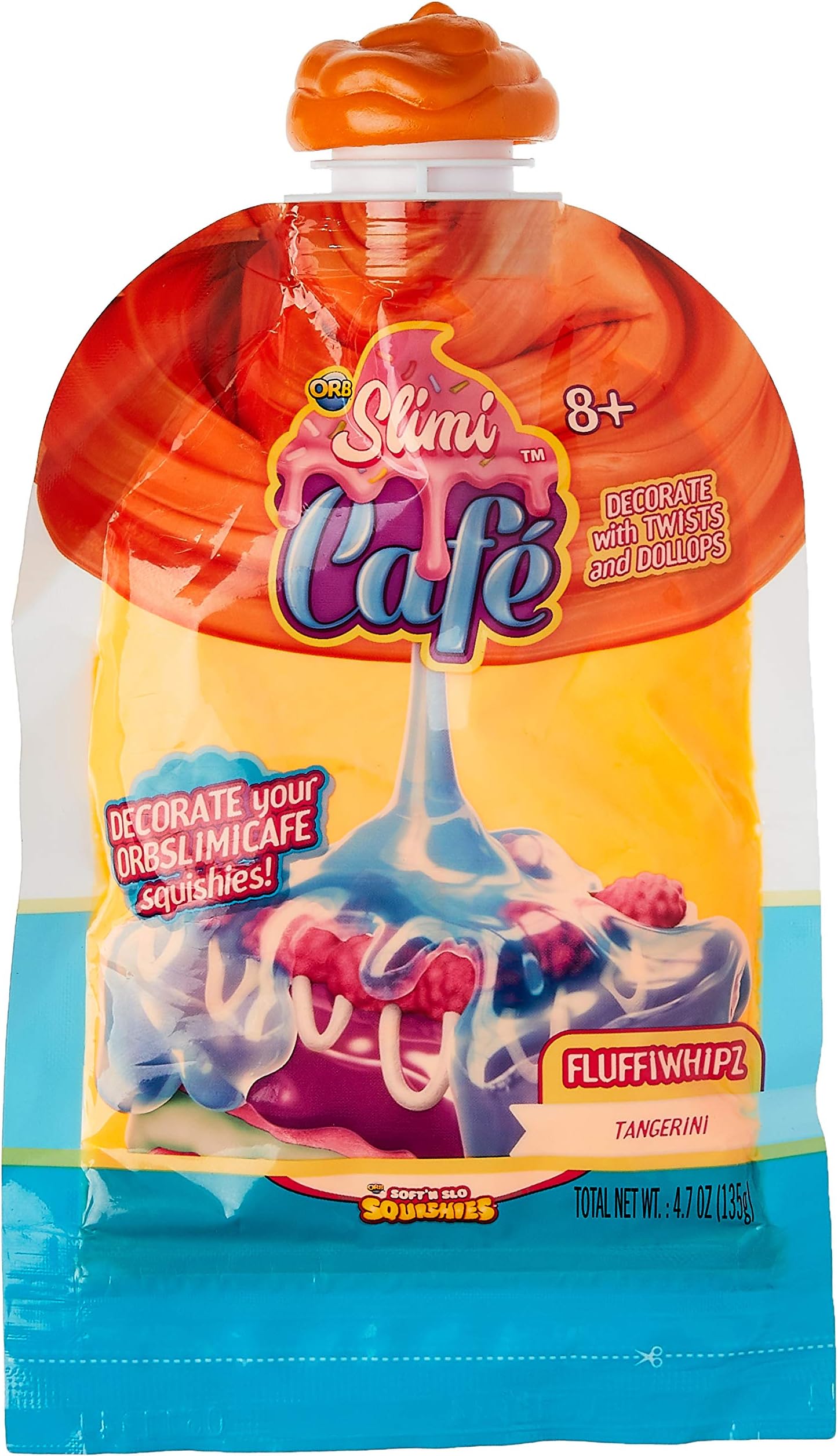 Orb 35784 Slimi Cafe Compound Fluffiwhipz Tangerine, Extra Pack with Mandarin Orange Slimy Cream Icing for Decorating Squishy Pastry Toy for Children Aged 8 Years and Above Orange