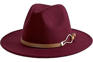 EOGIMI Fashion Women Wide Brim Fedora Floppy Panama Hat with Belt Buckle