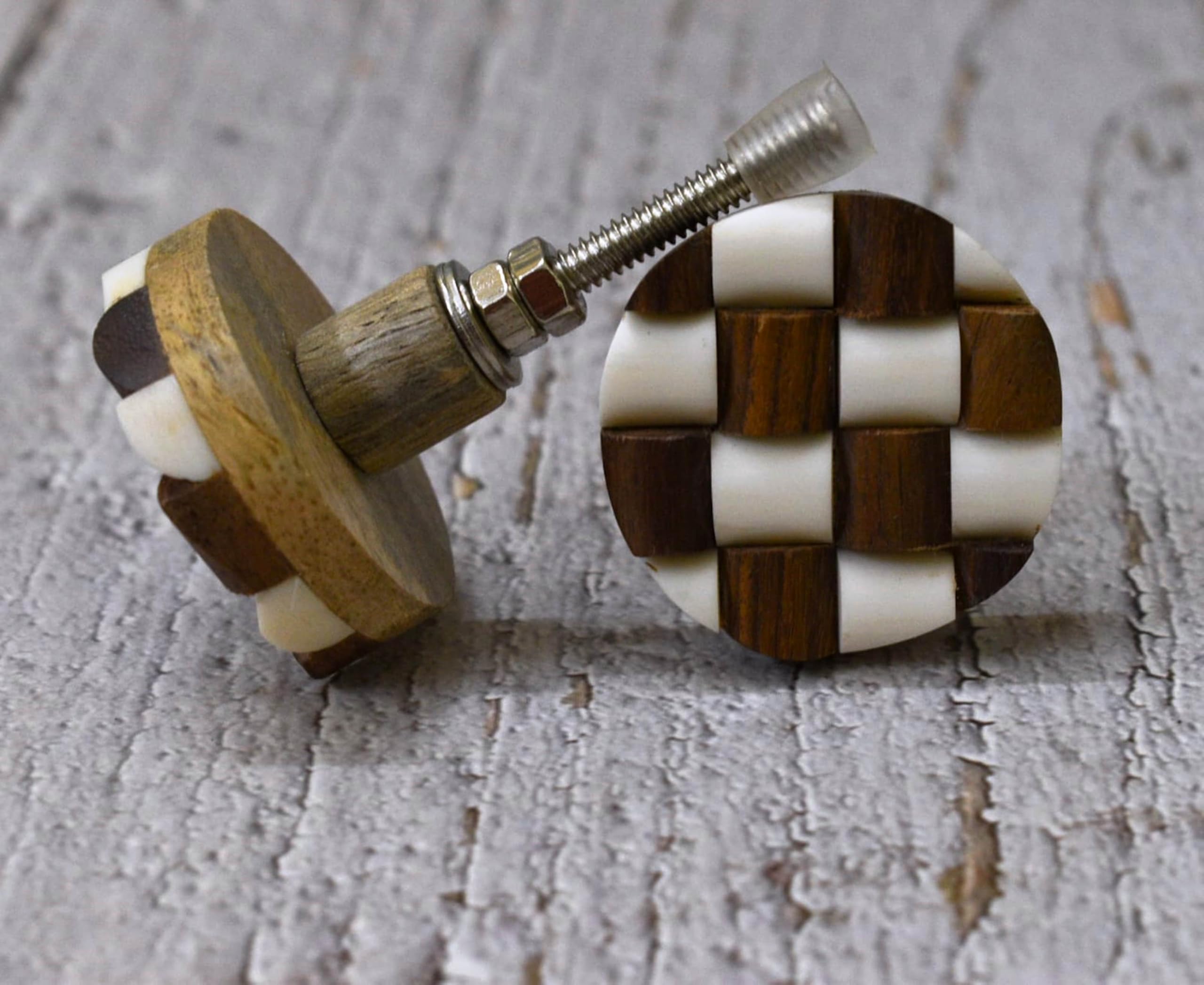 ARTISNO Handmade Round Shape Wood and Resin Kitchen Cabinet Drawer Knob, Wooden Drawer knobs,Wardrobe Pulls,Cabinet Door Handle,Set of 6 (Round Wood) — image 1