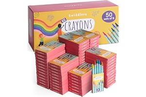 THE TWIDDLERS Lot de 50 mini crayons de 6 couleurs en vrac (300 au total) de cire non toxiques pour enfants, fournitures scol