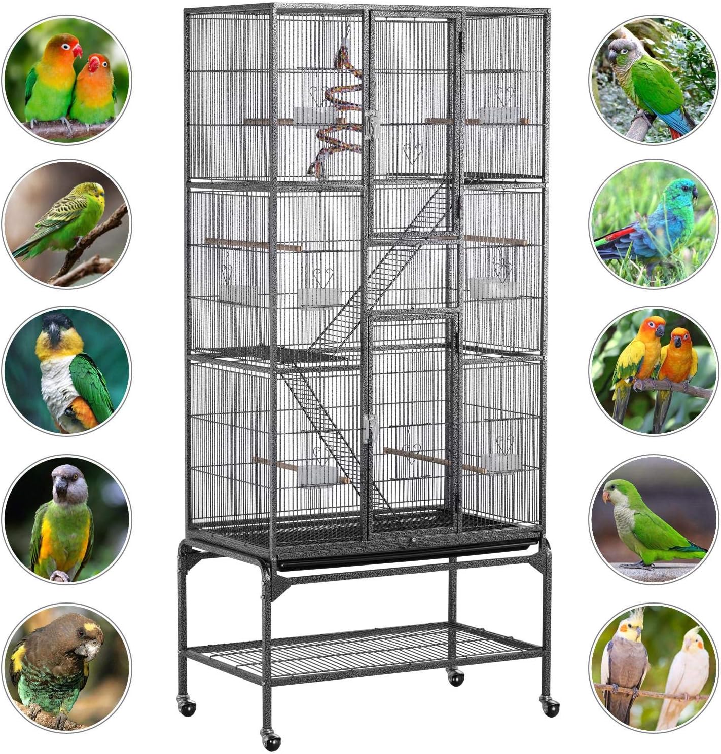 Topeakmart 3 Level Wrought Iron Large Parrot Bird Cage for