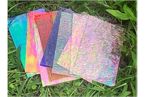 Lanyani 12 Sheets Iridescent Stained Glass Sheets, Cathedral Art Glass Packs for Mosaic Work Craft, Assorted Clear+Opaque+Colored Transparent