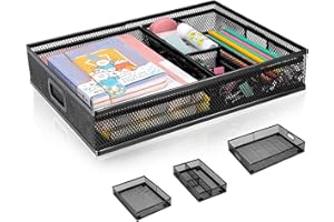 Banshou Desk Drawer Organiaer Tray,Metal Mesh Dividers Desk Organizer,Tray for Home Office,5Compartments(Black)