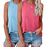 KKJ 2 Pack Womens Tank Tops Workout Tees Spring Summer Clothes Fashion Outfits Crew Neck Sleeveless Loose Fit Casual Shirts
