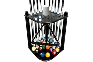 GACCO BILLIARDS Corner Pool Cue Holder Rack Hold 10 Cue Sticks & Billiard Table Accessories. Pool Stick Holder Made of 100% Solid Hardwood with Cone Chalk Holder (Black)
