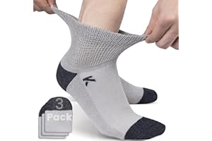 KWUKOTY Diabetic Socks Ankle Cushioned Sole Combed Cotton, Daily Wear & Sports, 3-Pack Men's 6-12 Women's 7-13