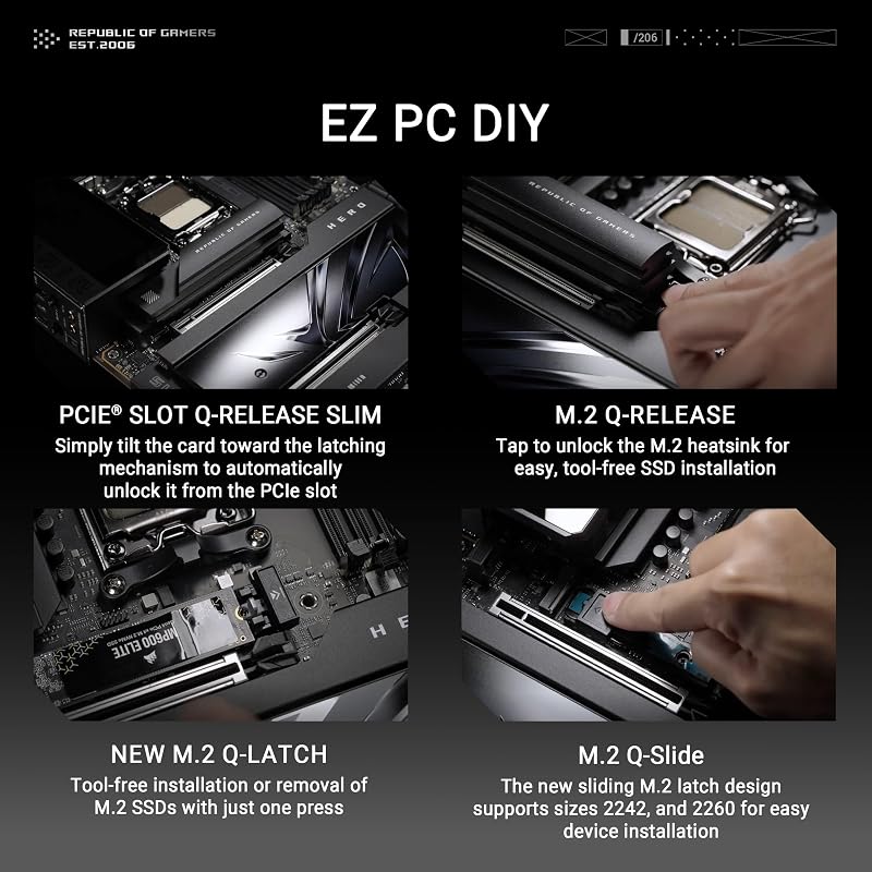 ROG Crosshair X870E Hero – Carte mère Gaming AMD Ryzen AM5 X870E ATX (DDR5, 18+2+2 DrMOS, PCIe 5.0, 5 x M.2, Wi-FI 7, USB4 Type-C avec Quick Charge 4+, HDMI, AI Overclocking, Aura Sync RGB)