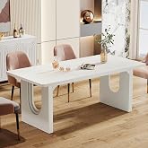 Tribesigns Modern Dining Table for 6 to 8 People, 71" Large Kitchen Dining Table with Wood Pedestal Base, Rectangular Long Dinner Table for Kitchen, Dining Room, Living Room, White