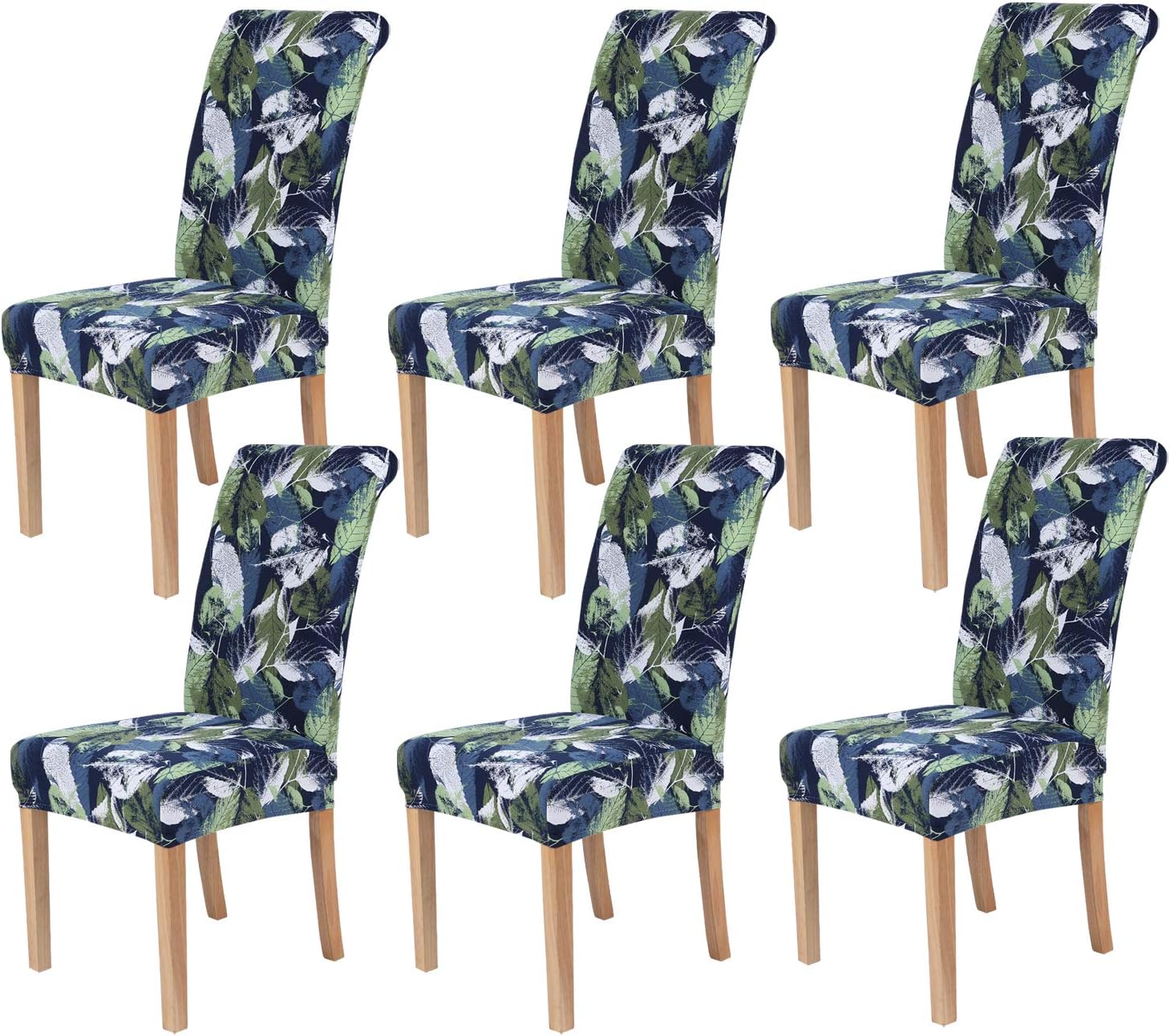 smiry 6 Pack Printed Dining Chair Covers, Stretch Spandex Removable Washable Dining Chair Protector Slipcovers for Home, Kitchen, Party, Restaurant (Navy Blue)