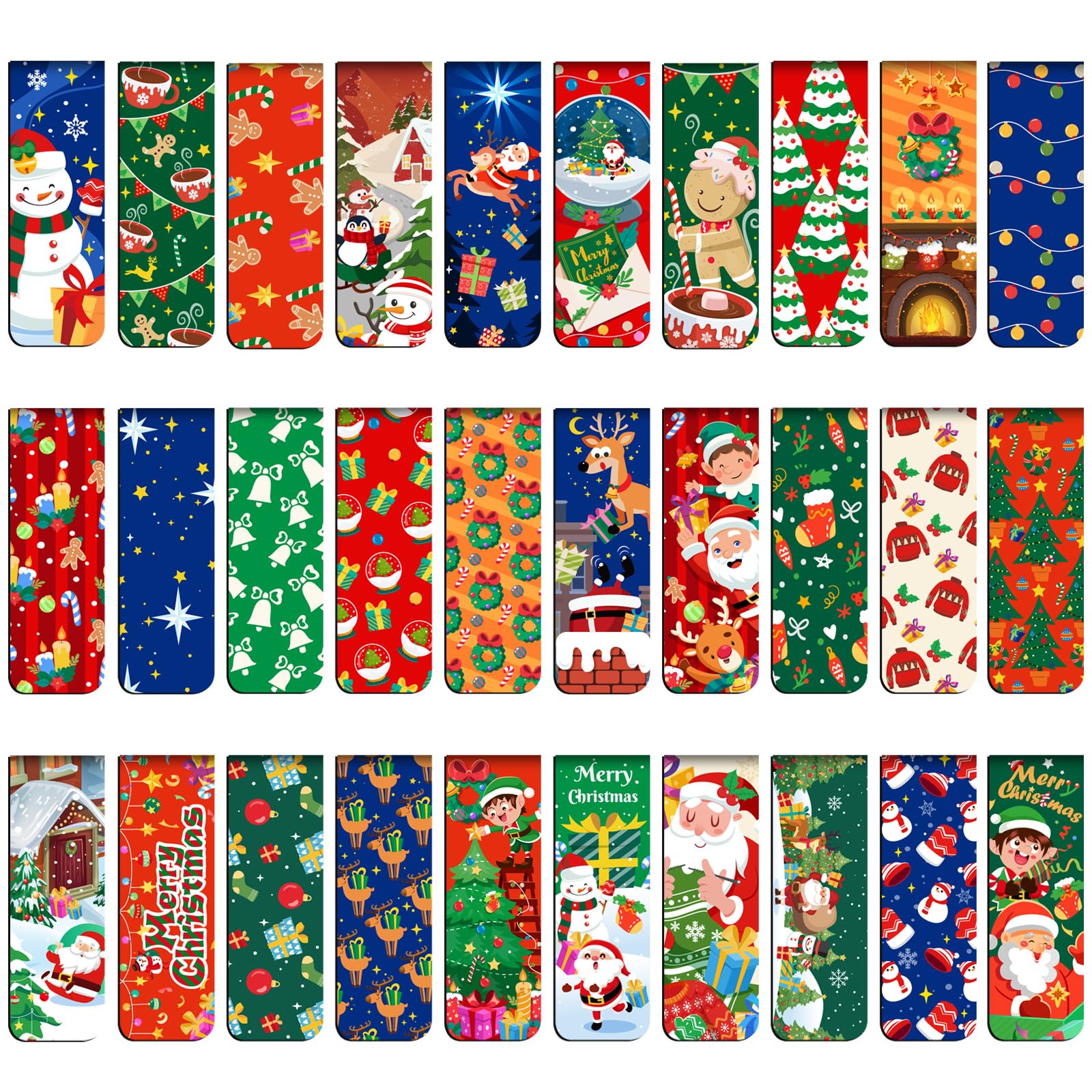 MWOOT 30 Pieces Xmas Magnetic Bookmarks, Christmas Magnet Book Markers with Star Wreath Design, Creative Page Clips for Reading Lovers, Students, Party Favors, Gift Bag, Game Prizes (2x6CM)