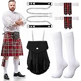 Arrowbash 3 Pcs Men's Scottish Kilt Accessories Sets Irish Traditional Scottish Socks Tartan Hose Flashes Sporran with Chain