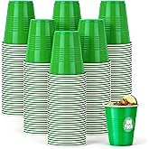 Dualshine 100 Pack Green Plastic Cups 12 oz, St. Patrick's Day Disposable Cups for Party, Heavy Duty Drinking Cup for Christmas Wedding Birthday Beer Taste Serving Snack Barbecues