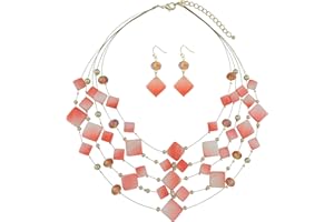 Coiris 5 Layer Illusion Wire Gradient Color Shell Beaded Statement Necklace for Women
