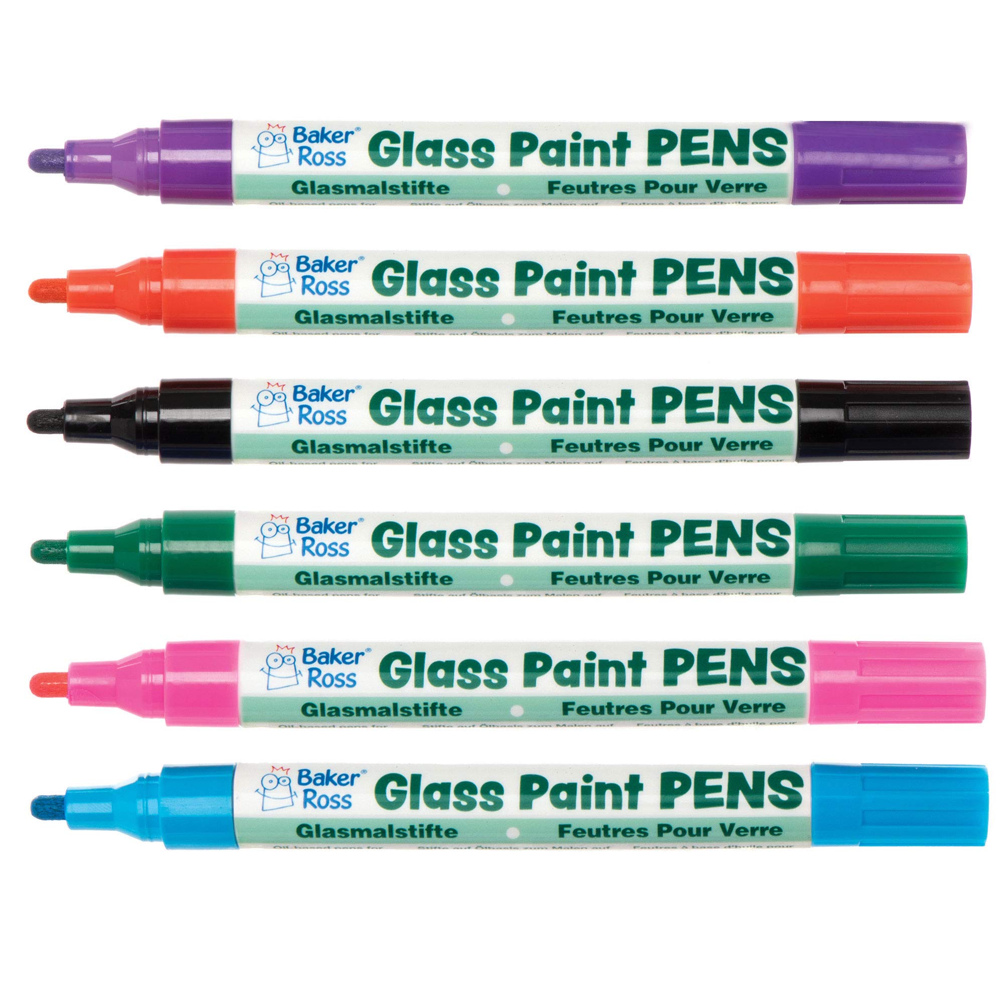 Baker Ross AT487 Glass Paint Pens - Pack of 6, Broad Tipped, Oil Based Acrylic Markers for Kids Arts and Crafts Glass and Acrylic Painting Activities, Muted, Pink