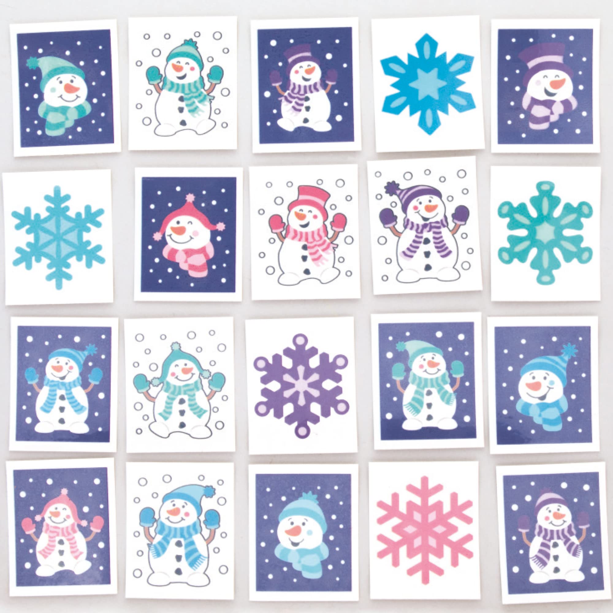 Baker Ross FC281 Jolly Snowman Tattoos - Pack of 60, Temporary Tattoos, Fake Tattoos for Kids, Ideal Party Bag Filler and Small Gifts for Children,1.9 inch