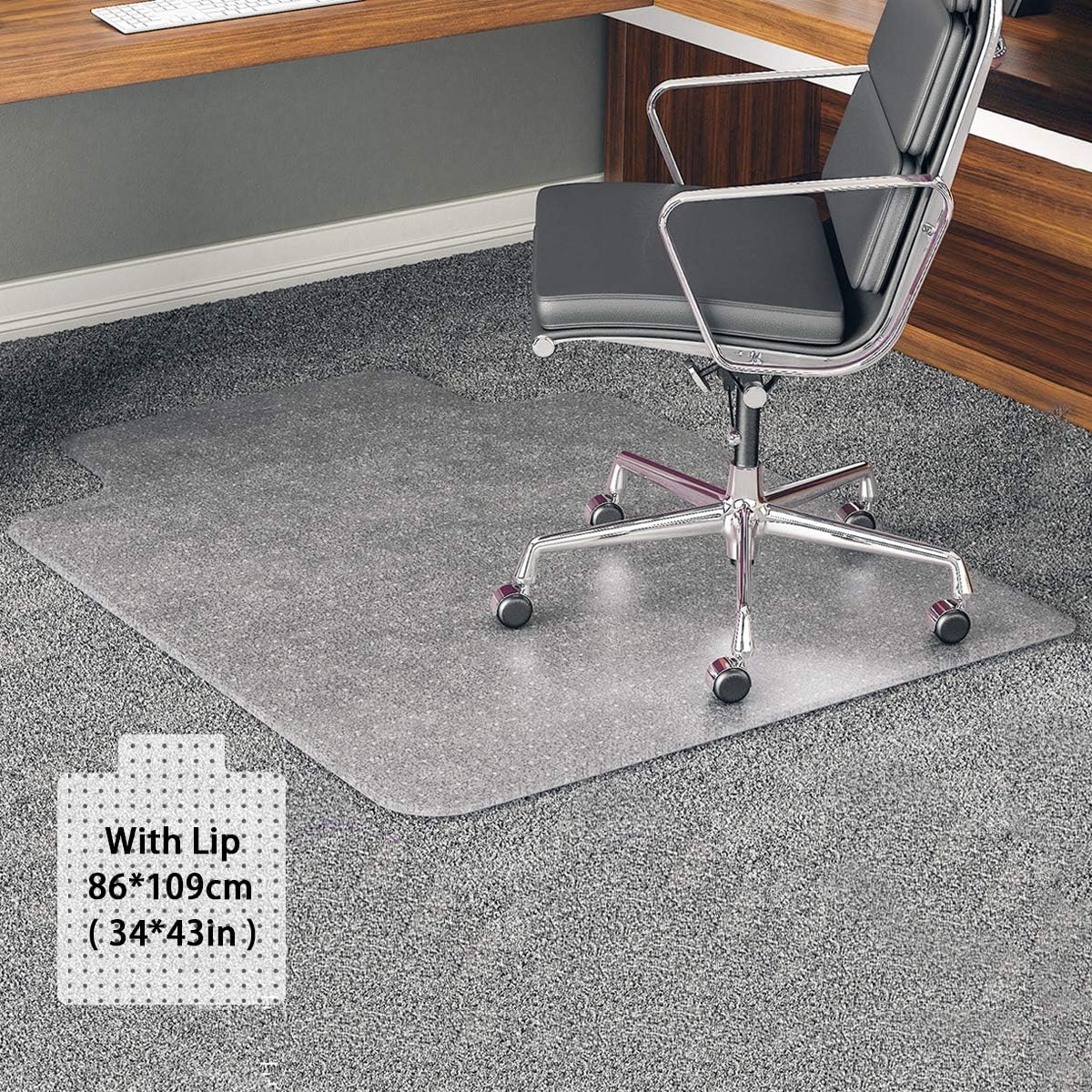 Chair-Mat-with-Lip, Desk-Chair-Mat, Chair-Mat-for-Carpet, YOUKADA Heavy Duty Chair Mat, Desk Chair Mat with Lip for All Carpets, 86 x 109 cm/34 x 43 inches : Office Products
