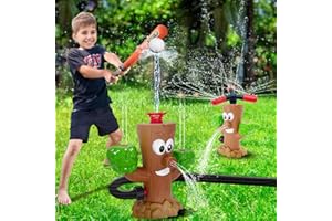 LAZZAROU Water Sprinkler Baseball Toy for Kids Outdoor Play, 2 in 1 Summer Water Game with 2 Sprinkler Heads,Roating Spray Water Baseball for Boys Girls Summer Backyard Lawn Pool Party Fun