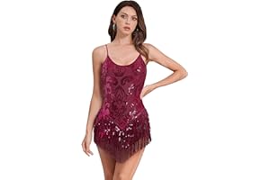 ODIZLI Women Sparkle Sequins Fringe Tassel Leotard One Piece Bodysuit Latin Dance