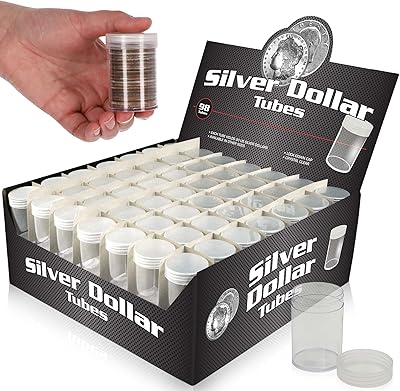 BCW Coin Tubes for Silver Dollars - 98ct | Holds Eisenhower Dollar | Durable Plastic Tube Coin Holders | Coin Collecting Supplies | Coin Storage Tubes with Airtight Lids