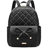 Marvolia Mini Backpack for Women and Girls - Leather Backpack with Cute Bowknot Quilted Small Backpacks for Shopping Travel School - Black