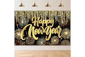 REDWORD Happy New Year Banner, 71x44 Inch Happy New Year 2026 New Years Backdrop Reusable New Years Eve Party Supplies 2026 with Firework Pattern for n ew Year Photo Booth Background Party NYE Decoration 2026