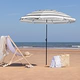 CHRISTOW 2m Beach Umbrella Tilting Parasol UV 30+ with Bag Grey/White view 2