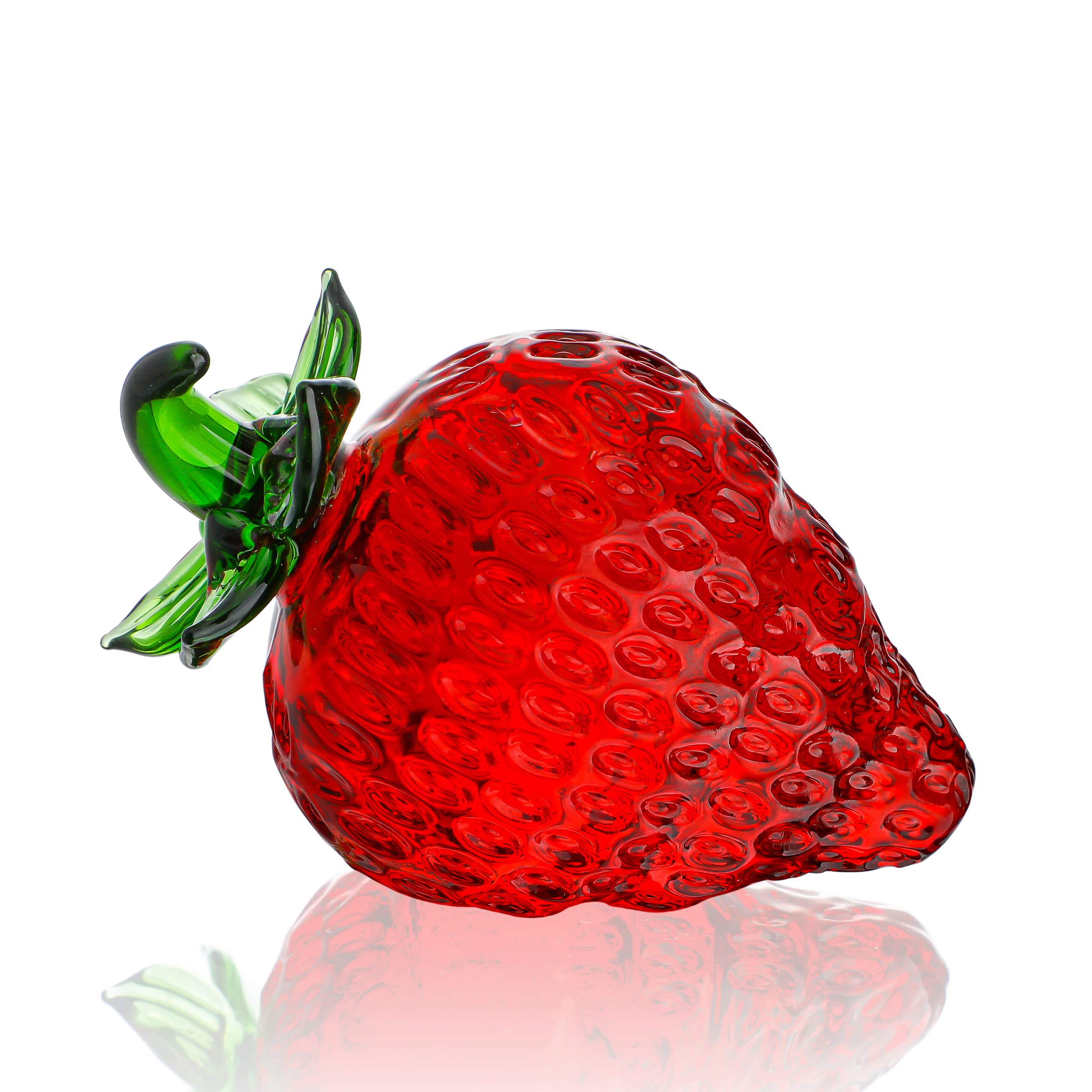 ZEERSHEE Crystal Red Strawberry Figurine Artificial Fruit Glass Ornament Home Office Art Decor Blown Glass Collectible