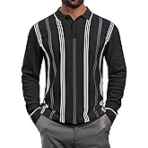 Lexiart Mens Knit Polo Shirt Striped Dressy Thermal Basic Button Collar Long Sleeve Sweater