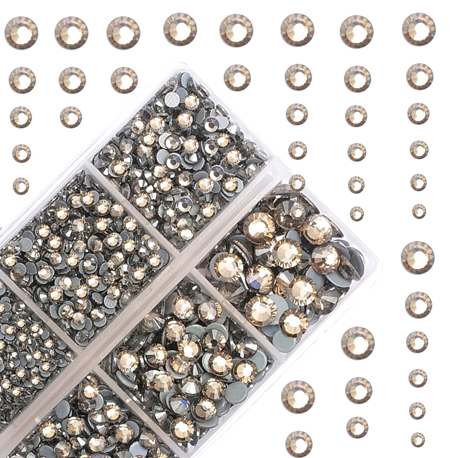 Photo 1 of 10000Pcs 2-Boxes Mixed Size Hot Fix Round Crystals Gems Glass Stones Hotfix Flat Back Rhinestones with Tweezers and Picking Pencil (Black Diamond)